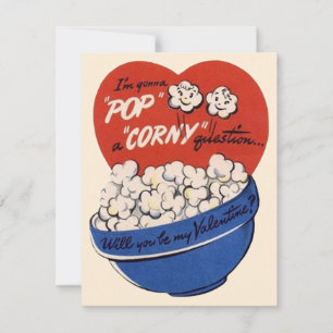Retro Valentijnsdag, Popcorn Pop a Corny Vraag Feestdagenkaart