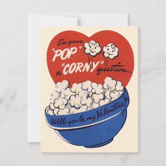 Retro Valentijnsdag, Popcorn Pop a Corny Vraag Feestdagenkaart (Voorkant)