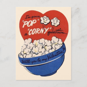 Retro Valentijnsdag, Popcorn Pop a Corny Vraag Feestdagenkaart