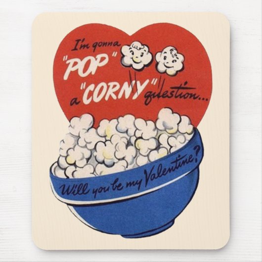 Retro Valentijnsdag, Popcorn Pop a Corny Vraag Muismat (Voorkant)