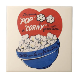 Retro Valentijnsdag, Popcorn Pop a Corny Vraag Tegeltje