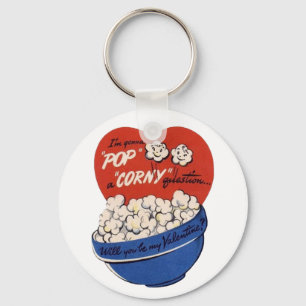 Retro Valentijnsdag, Popcorn Stel een Domme Vraag Sleutelhanger