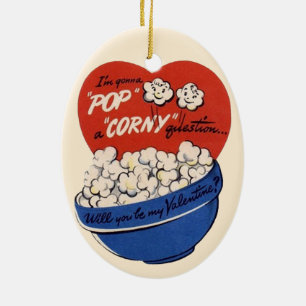 Retro Valentijnsdag, Popcorn Stel een Dwaze Vraag Keramisch Ornament