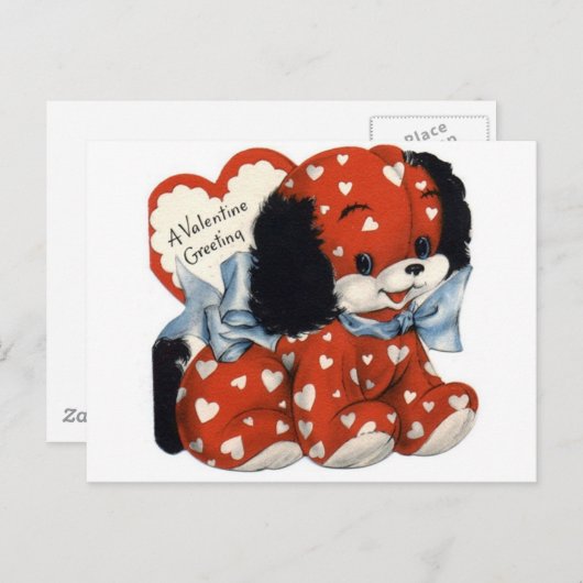 Retro Valentijnsdag Puppy Feestdagenkaart (Voorkant / Achterkant)