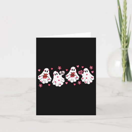 Retro Valentijnsdag Schattigee Ghost Boo Spooky Vr Kaart (Voorkant)