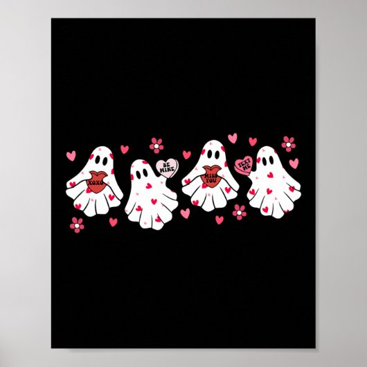 Retro Valentijnsdag Schattigee Ghost Boo Spooky Vr Poster (Voorkant)