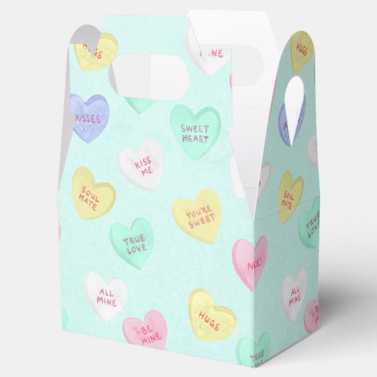 Retro Valentijnsdag Snoep Harten op Blauwgroen Bedankdoosjes (Geopend)