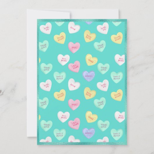 Retro Valentijnsdag Snoep Harten op Blauwgroen Kaart (Achterkant)