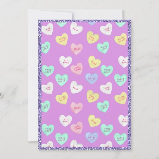 Retro Valentijnsdag Snoep Harten op Paarse Kaart (Achterkant)