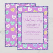 Retro Valentijnsdag Snoep Harten op Paarse Kaart (Voorkant / Achterkant)