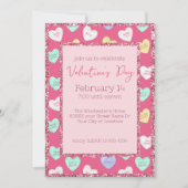 Retro Valentijnsdag Snoep Harten op Roze Kaart (Voorkant)