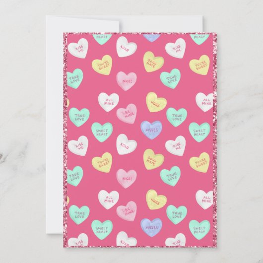 Retro Valentijnsdag Snoep Harten op Roze Kaart (Achterkant)