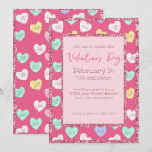 Retro Valentijnsdag Snoephartjes op Roze Kaart (Voorkant / Achterkant)