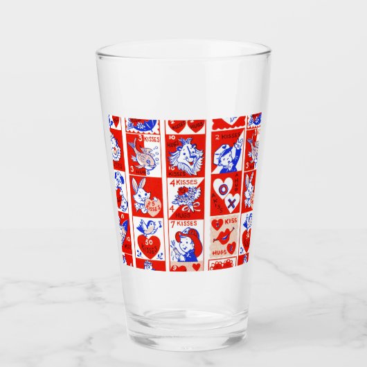 Retro Valentijnsdag stempelpatroon uit de jaren 50 Glas (Voorkant)