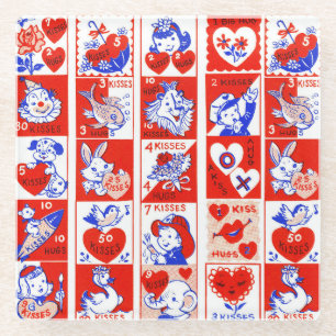 Retro Valentijnsdag stempelpatroon uit de jaren 50 Glazen Onderzetter
