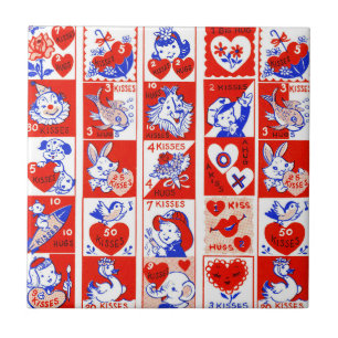 Retro Valentijnsdag stempelpatroon uit de jaren 50 Tegeltje