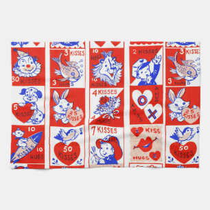 Retro Valentijnsdag stempelpatroon uit de jaren 50 Theedoek