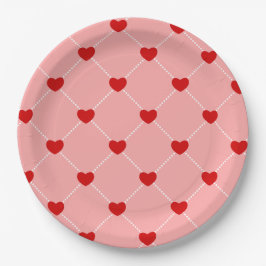 retro valentijnsdag stippen harten roze rood papieren bordje