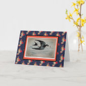 RETRO VALENTIJNSDAG SWALLOW IN FLIGHT BLANK CARD KAART (Gele Bloem)