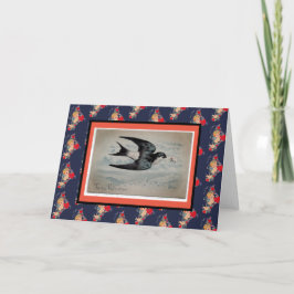 RETRO VALENTIJNSDAG SWALLOW IN FLIGHT BLANK CARD KAART