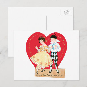 Retro Valentijnsdag, Vintage Harlekijn en Hart Feestdagenkaart