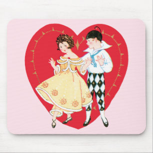Retro Valentijnsdag, Vintage Harlekijn en Hart Muismat