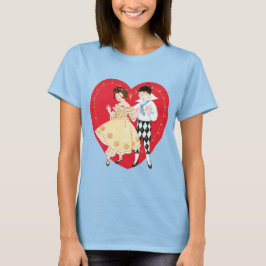 Retro Valentijnsdag, Vintage Harlekijn en Hart T-shirt
