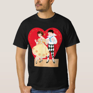 Retro Valentijnsdag, Vintage Harlekijn en Hart T-shirt