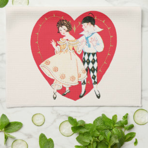 Retro Valentijnsdag, Vintage Harlekijn en Hart Theedoek