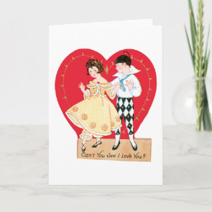 Retro Valentijnsdag, Vintage Harlequin en Hart Feestdagen Kaart