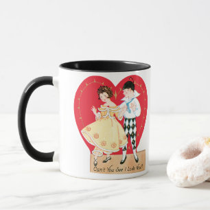 Retro Valentijnsdag, Vintage Harlequin en Hart Mok