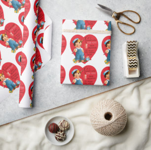 Retro Valentijnsdag, Vintage Jongen die Hartjes Vi Cadeaupapier