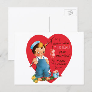 Retro Valentijnsdag, Vintage Jongen die Hartjes Vi Feestdagenkaart