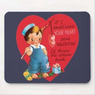 Retro Valentijnsdag, Vintage Jongen die Hartjes Vi Muismat