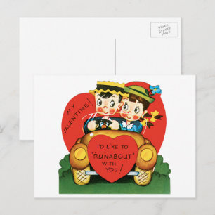 Retro Valentijnsdag, Vintage Jongen en Meisje in A Feestdagenkaart