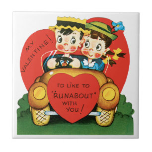 Retro Valentijnsdag, Vintage Jongen en Meisje in A Tegeltje