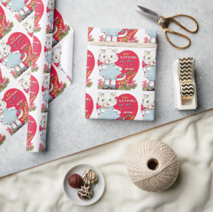 Retro Valentijnsdag Vintage Kat eet ijs Cadeaupapier