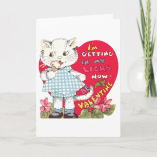 Retro Valentijnsdag Vintage Kat eet ijs Feestdagen Kaart