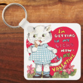 Retro Valentijnsdag Vintage Kat eet Ijs Sleutelhanger (Voorkant)