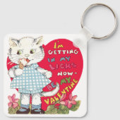 Retro Valentijnsdag Vintage Kat eet Ijs Sleutelhanger (Achterkant)