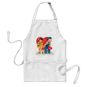 Retro Valentijnsdag, Vintage Meisje en Jongen Hart Standaard Schort