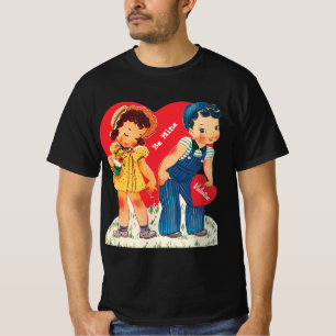 Retro Valentijnsdag, Vintage Meisje en Jongen Hart T-shirt