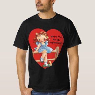 Retro Valentijnsdag, Vintage Meisje op een Hek T-shirt