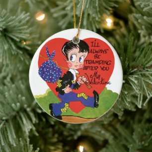 Retro Valentijnsdag, Vintage Zwerfjongen Hart Keramisch Ornament