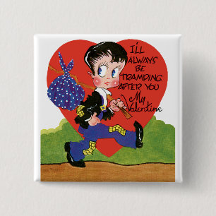 Retro Valentijnsdag, Vintage Zwerfjongen Hart Vierkante Button 5,1 Cm
