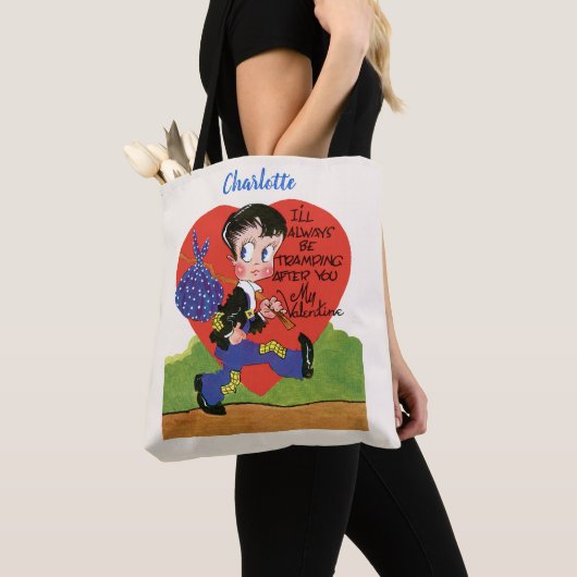 Retro Valentijnsdag, Vintage Zwerverjongen Hart Tote Bag (Dichtbij)