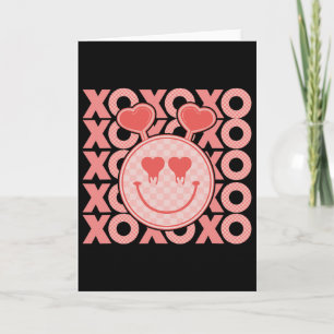 Retro Valentijnsdag Xoxo Harten Gelukkig Gezicht V Kaart