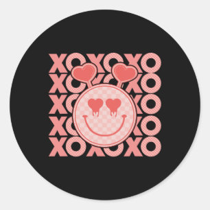 Retro Valentijnsdag Xoxo Harten Gelukkig Gezicht V Ronde Sticker