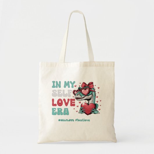 Retro Valentijnsdag Zelfliefde Dinosauru Tote Bag (Voorkant)