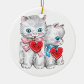 Retro Valentijnsdagkatten, Vintage Fluffy Kittens Keramisch Ornament (Voorkant)